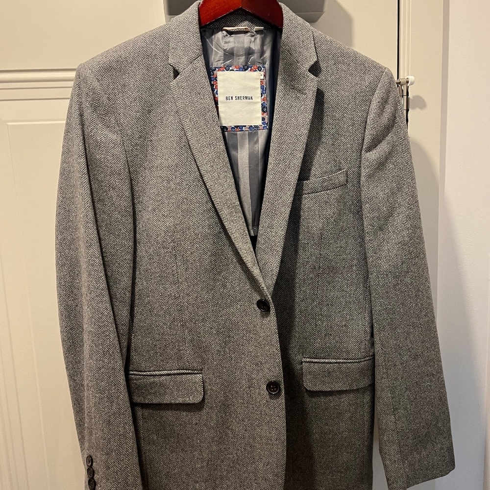 Grey herringbone wool blazer from Ben Sherman
